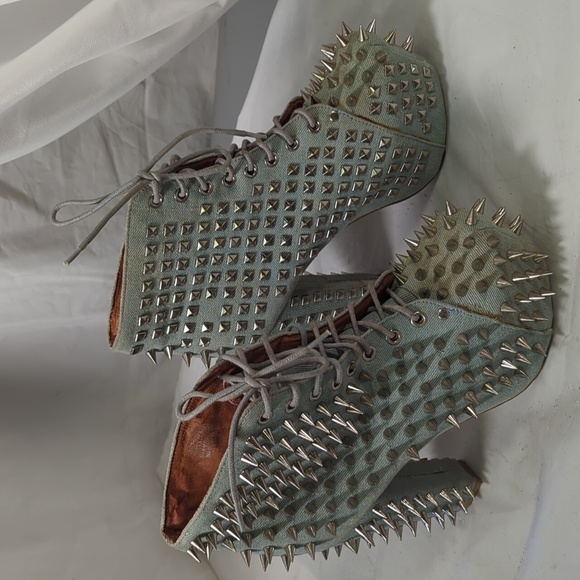 Jeffrey Campbell denim Lita spike shoes size 7.5M - Picture 2 of 13